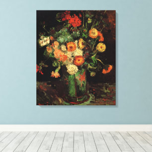 Vase met Zinnias en Geraniums, Vincent van Gogh Canvas Afdruk