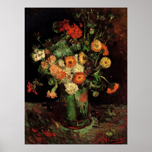 Vase met Zinnias en Geraniums, Vincent van Gogh Poster (Voorkant)