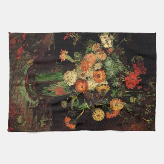 Vase met Zinnias en Geraniums, Vincent van Gogh Theedoek (Horizontaal)