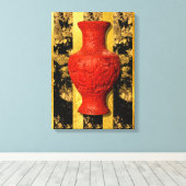 Vase rouge asiatique chinois toile étirée (Insitu (Plancher de Bois))