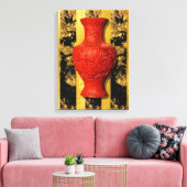 Vase rouge asiatique chinois toile étirée (Insitu(Salon))