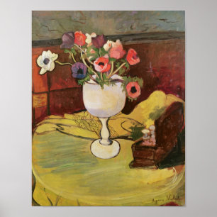 Vase van Bloemen, Anemonen in een wit glas Poster