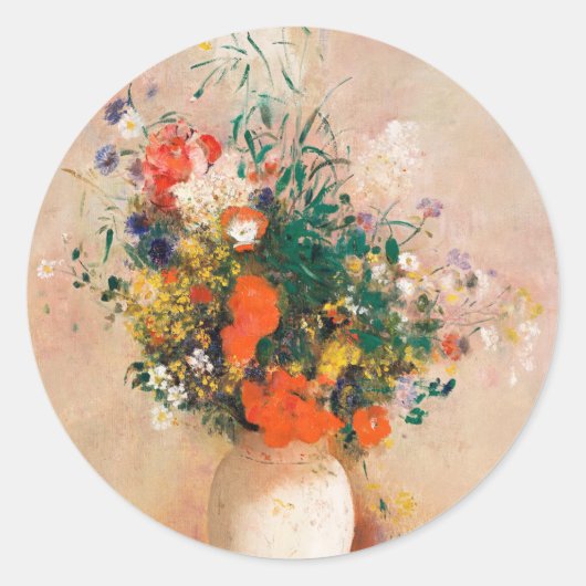 Vase van bloemen door Redon Post-Impressionist Ronde Sticker (Voorkant)