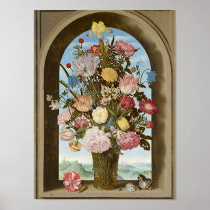 Vase van Bloemen in een Venster, c.1618 Poster