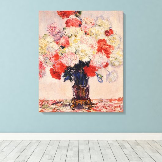 Vase van de Peonies Monet Fine Art Canvas Afdruk (Insitu (Houten vloer))