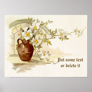 Vase vintage avec impression aquarelle de roses bl