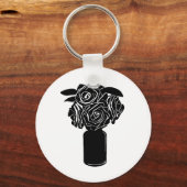 vase vol zwarte rozen originele silhouette kunst sleutelhanger (Voorkant)