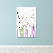 Vases florales blanc noir violet toile Imprimer (Insitu (Plancher de Bois))