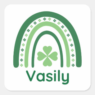 Vasily Name Clover Boho Rainbow Vierkante Sticker