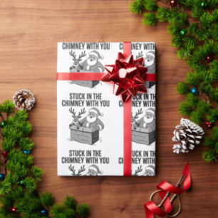 Vast in de schoorsteen met jou, grappige kerstman  cadeaupapier