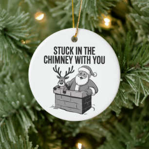 Vast in de schoorsteen met jou grappige kerstman r keramisch ornament