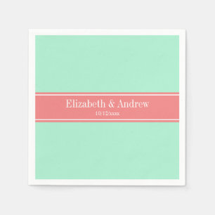 Vast Lt Mint, Lt Coral Ribbon Name Monogram Servet