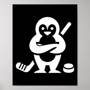 Vastberaden Pinguïn Hockey Silhouet Ontwerp Poster