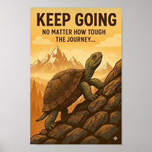 Vastberaden Schildpad Klopt Rotsachtige Helling Op Poster