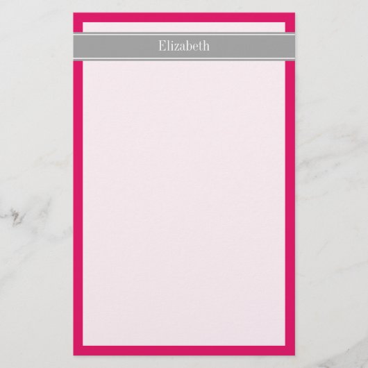 Vaste frambozen, donkergrijze monogram op naam van briefpapier (Voorkant)