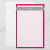 Vaste frambozen, donkergrijze monogram op naam van briefpapier (Voorkant / Achterkant)