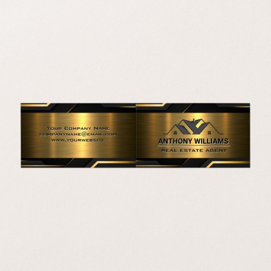  Vastgoed eigendommen | Goud Zwart Visitekaartjes (Buitenkant ongevouwen)