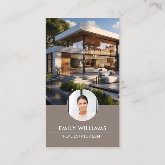 Vastgoed Taupe Foto QR Code Sociale Media Visitekaartje (Voorkant)