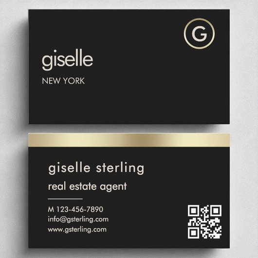 Vastgoedmakelaar Black QR Code Gold Folie Visitekaartje