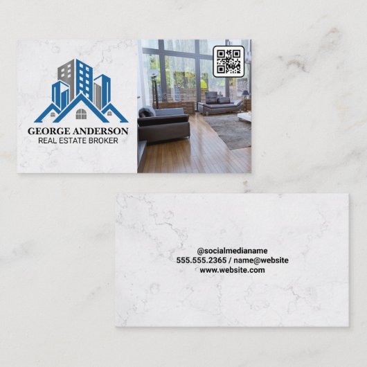 vastgoedmakelaar | woonkamer | QR-barcode Visitekaartje (Voorkant / Achterkant)