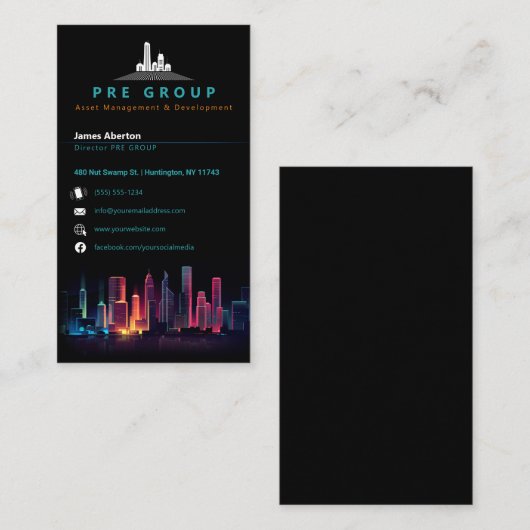 Vastgoedontwikkeling en investeringsmaatschappij visitekaartje (Voorkant / Achterkant)