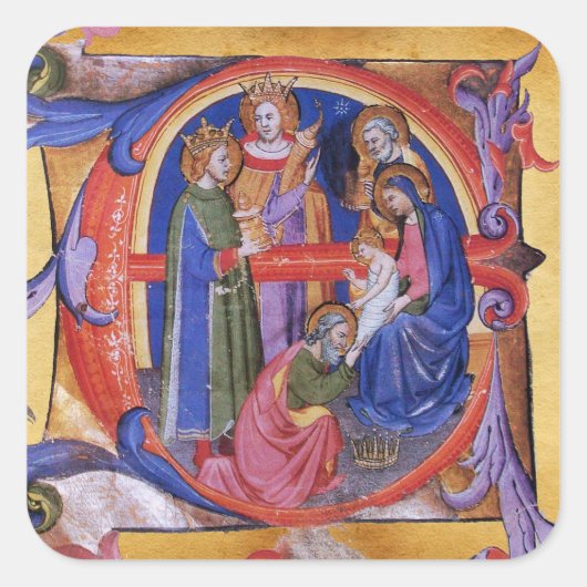 VASTSTELLING VAN HET MAGI CHRISTMAS NATIVITY PARCH VIERKANTE STICKER (Voorkant)