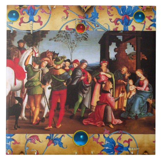 VASTSTELLING VAN MAGI CHRISTMAS FLORAL PARCHMENT,  TEGELTJE (Voorkant)