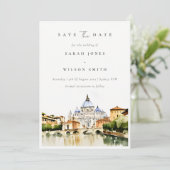 Vaticaan Dome Rome Italië Waterverf Landschap Save The Date (Staand voorkant)