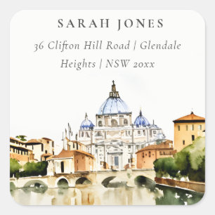 Vaticaan Rome Italië Waterverf Landschap Adres Vierkante Sticker