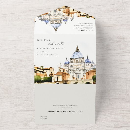 Vaticaan Rome Waterverf Landschap Weddenschap All In One Uitnodiging (Buitenkant)