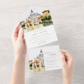 Vaticaan Rome Waterverf Landschap Weddenschap All In One Uitnodiging (Afscheurbaar)