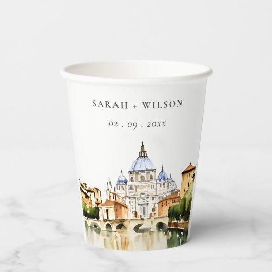 Vaticaan Rome Waterverf Landschap Weddenschap Papieren Bekers (Achterkant)