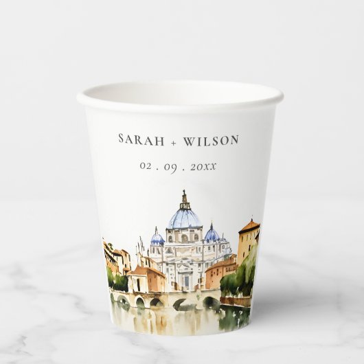 Vaticaan Rome Waterverf Landschap Weddenschap Papieren Bekers (Voorkant)