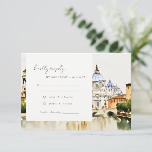 Vaticaan Rome Waterverf Landschap Weddenschap RSVP Kaartje (Staand voorkant)
