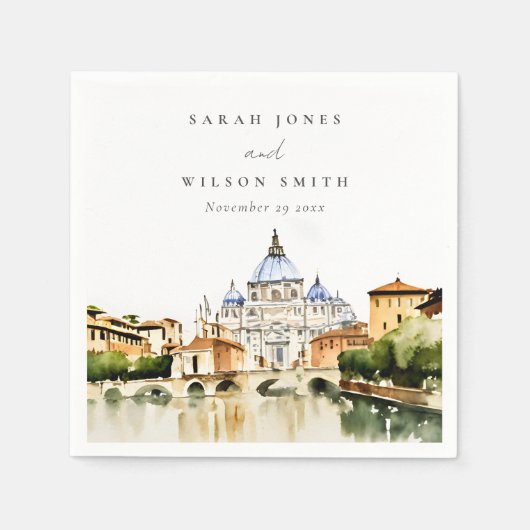 Vaticaan Rome Waterverf Landschap Weddenschap Servet (Voorkant)