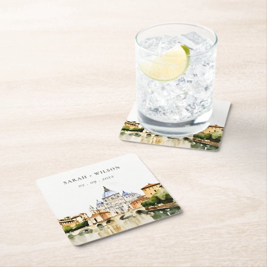 Vaticaan Rome Waterverf Landschap Weddenschap Vierkante Kartonnen Onderzetter (Insitu)