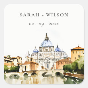 Vaticaan Rome Waterverf Landschap Weddenschap Vierkante Sticker