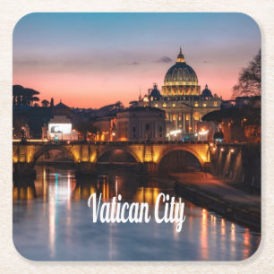Vaticaanstad in de nacht rooms-katholieke kerk vierkante kartonnen onderzetter