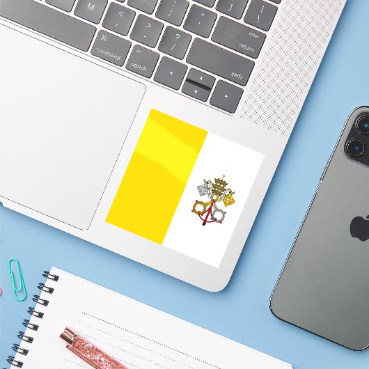 Vaticaanstad Vlag Sticker (Laptop met iPhone)