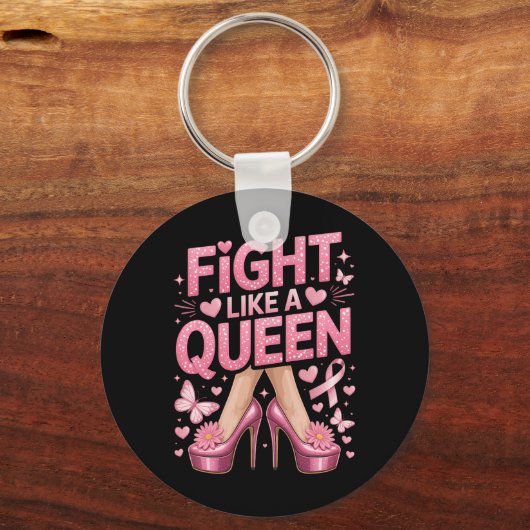 Vecht als een koningin Borstkanker Bewustzijn hoog Sleutelhanger (Voorkant)