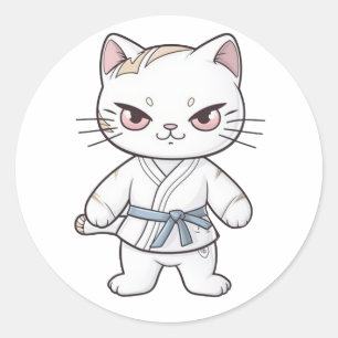 Vecht Kavaii, gekleed in een karate outfit Ronde Sticker