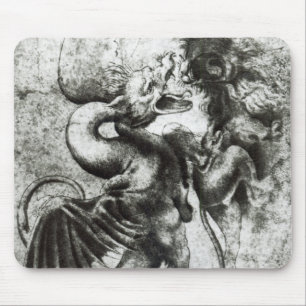 Vecht tussen een draak en een leeuw muismat