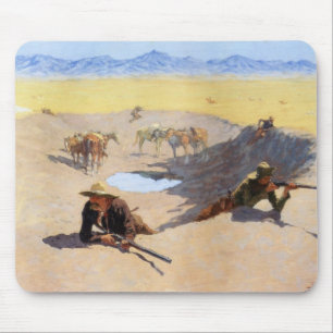 Vecht voor het watergat (door Frederic Remington) Muismat