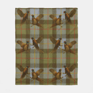 Vechtende fazanten op een tweed / tartan achtergro fleece deken
