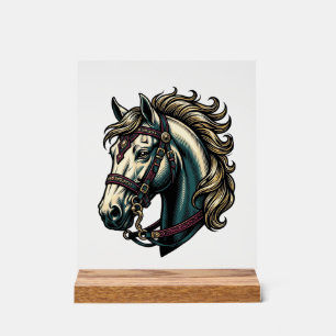 Vecteur de tête de cheval de gravure vintage