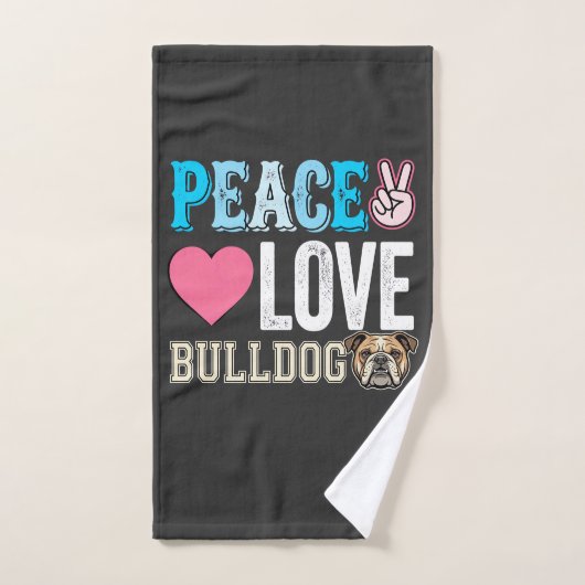 Vecteur Peace Love Bouledogue (Serviette à main)