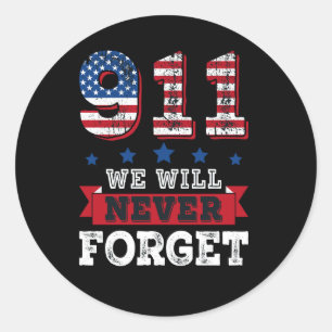 Vector 911 we zullen nooit vergeten t shirt ronde sticker