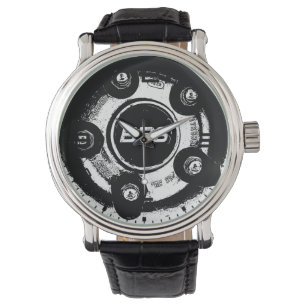 Vector Afbeelding zwart-wit bbs wielhorloge Horloge