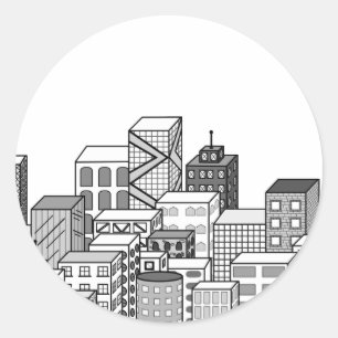 Vector Cityscape (zwart en wit) Ronde Sticker