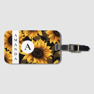 Vector Gele Zonnebloem Naam Streep Monogram Bagagelabel